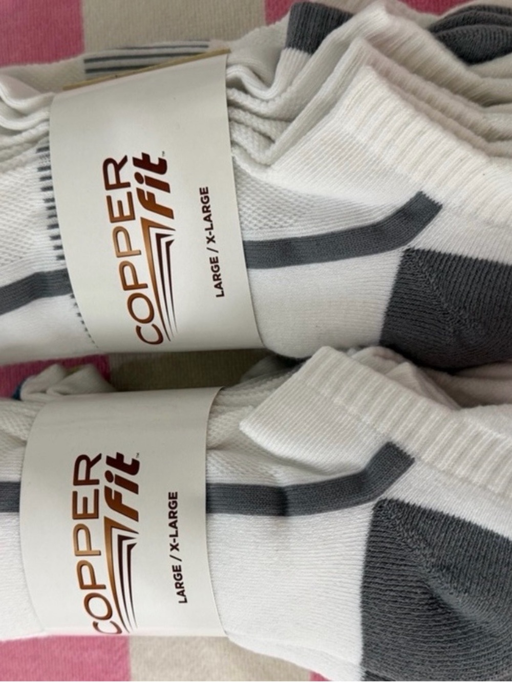 Copper Fit Men’s White & Gray Athletic Crew Socks - Large/X-Large (2-Pack)